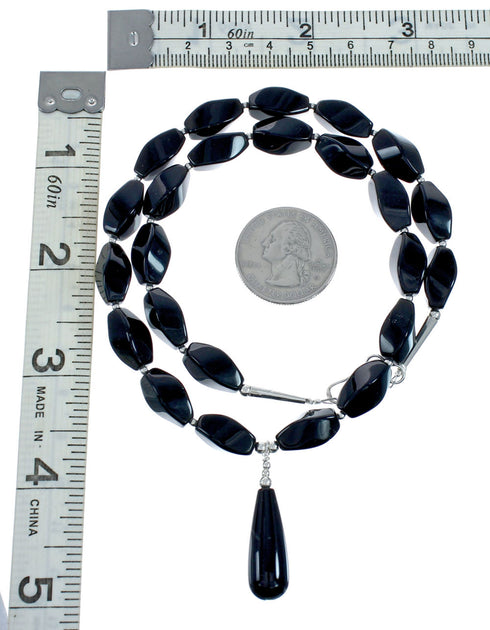 Authentic Native American Onyx Sterling Silver Bead Necklace X10847